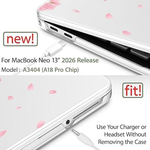 May Chen Compatible with MacBook Neo 13 inch Case 2026 Model A3404, Plastic Hard Shell,Keyboard Cover,Screen Protector,Dust Plug, for MacBook Neo 13" with A18 Pro Chip, Cherry Blossom thumbnail 3