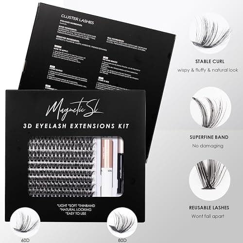 Individual-Lashes 320PCS 60D+80D DIY Lash Extension Kit with Bond and Seal 10-16mm MIX Fluffy False Eyelashes with Glue and Eyelash Applicator, Look Like Eyelash Extension at Home(60D+80D-0.07D) thumbnail 5