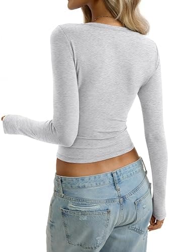 EasyGala Womens Cotton Long Sleeve Shirts Wide Round Neck Fitted Tops Basic Going Out Crop Outfits Fall Undershirts 2026 thumbnail 6