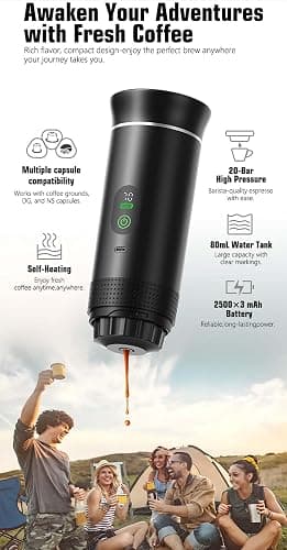 VHV Cafetière Portable 3 en 1,Rechargeable Cafetière Portable de Voyage,12V Expresso Machine a Cafe pour Capsule,Café Moulu,pour Camping,Voyage,Bureau,Voiture,Maison (Gris) thumbnail 6