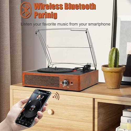 Vinyl Player Bluetooth Turntable Vinyl Record Player with Speakers Turntables for Vinyl Records 3 Speed Belt Driven Vintage Record Player Vinyl Turntable for Entertainment AUX in RCA Out thumbnail 4