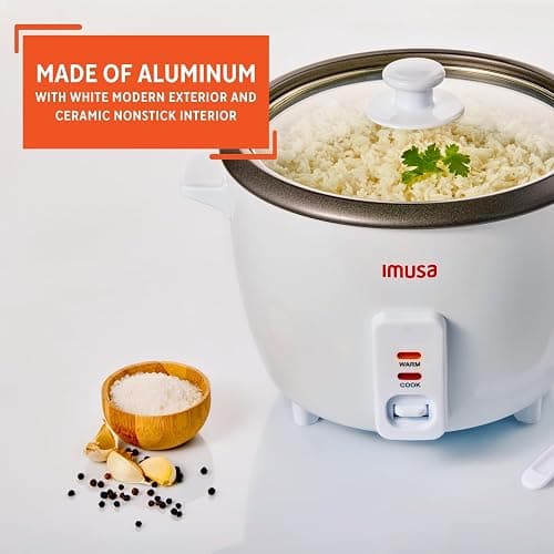 IMUSA Mini Electric Rice Cooker 6 Cup Cooked 3 Cup Uncooked – Ceramic Nonstick Pot, Small Multi Cooker for Rice, Quinoa, Oatmeal, Stew – Keep Warm – Compact for Dorm RV Kitchen thumbnail 4
