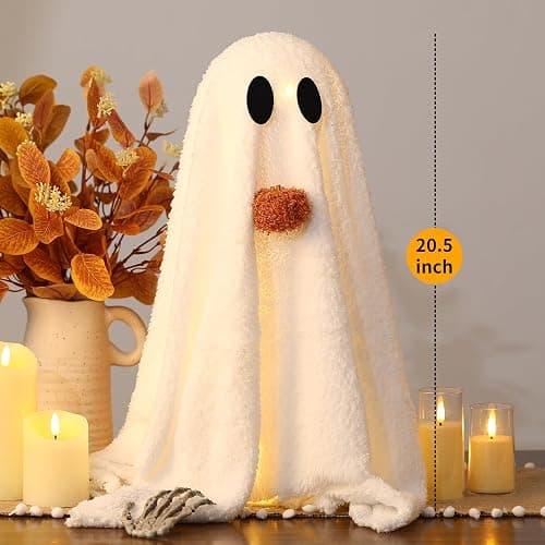 Halloween Decorations-2 Pack Light-Up Sherpa Ghosts with Pumpkin Halloween Decor Indoor Cute Ghost Decorative Signs Tabletop Decor for Party Home Kitchen and Fireplace thumbnail 2