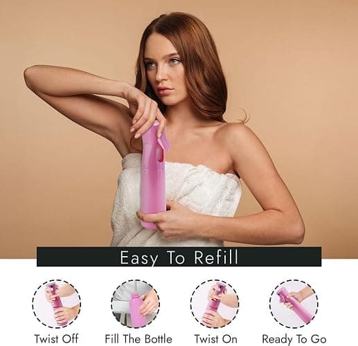 VIGOR PATH Continuous Spray Bottle for Hair – Fine Mist Mister for Hairstyling, Cleaning, Plants, Pets, Barbers, Salons, and Essential Oil Applications (300ml/10 oz) Pink thumbnail 6