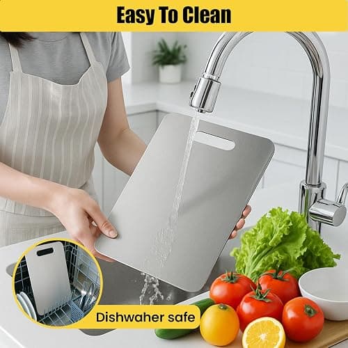 Titanium Cutting Board, 100% Pure Titanium Chopping Board for Kitchen, Hygiene & Durability Double Sided Cutting Board, Non toxic Chopping Board, Dishwasher Safe (15.7“ x 10.8”) thumbnail 6
