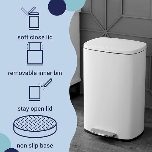 happimess HPM1006C Connor Rectangular Trash Can with Soft-Close Lid and Free Mini Trash Can, Modern Fingerprint Proof for Home, Kitchen, Office, Large:12.98 Gallon Small:1.3 Gallon, White thumbnail 4