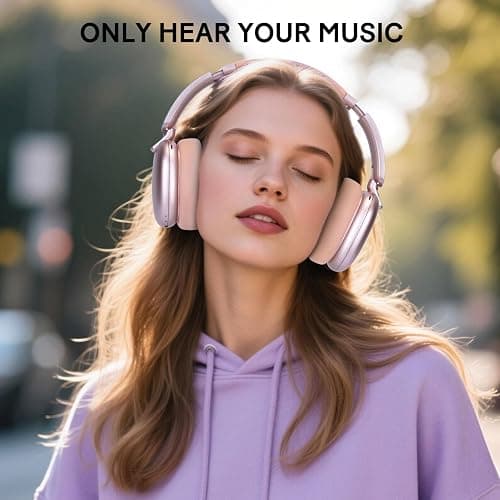 RORSOU C6 Active Noise Cancelling Headphones, Wireless Over Ear Bluetooth Headphones, 60H Playtime, Lightweight Folding Deep Bass Comfort Fit Ear Cups Headset with Mic for iPad/PC/Home Rose Gold thumbnail 8