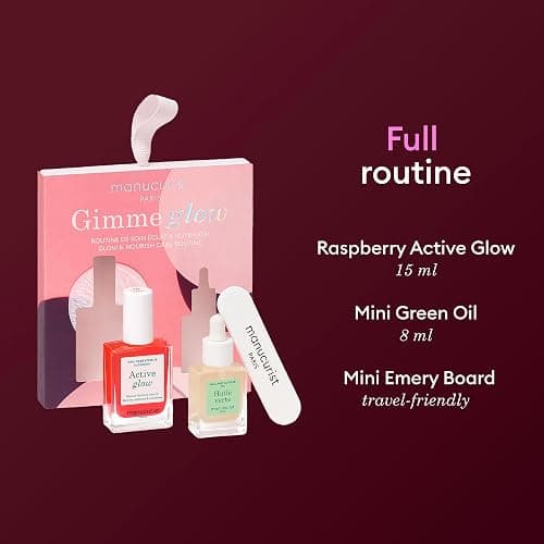 Manucurist Active Glow Raspberry Gift Set with Green Oil | Care nail polish and cuticle oil gift box with mini nail file. Vegan nail care gift for women thumbnail 3