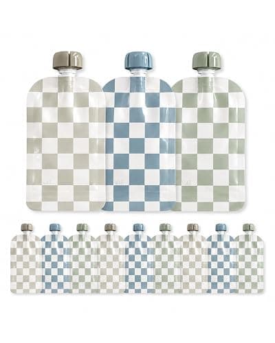 Hippypotamus Reusable Baby Food Pouches for Toddlers - BPA Free Food Grade - Dishwasher & Freezer Safe - Baby Food Containers - Refillable Squeeze Pouch For Applesauce & Yogurt - 12 Pack (Checkered) - Image 1