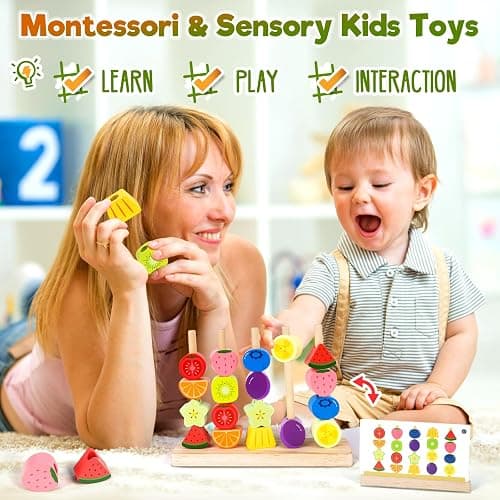 Montessori Wooden Beads Stacking Toys: 2 3 4 Year Old Boys Girls Birthday Gifts - Toddler Sequence Game & Sorting Blocks & Lacing & Matching Shape - Preschool Learning Activities for 2-5 Years Kids thumbnail 3