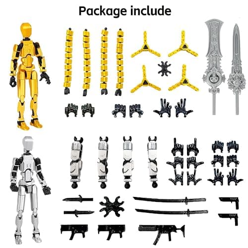 T13 3D Action Figure Set (Assembly Completed) 2 Pcs, 3D Printed Multi-Jointed, Titan 13 Action Figures, Multi-Articular Lucky Mobile Robot Nova,Desktop Decorations for Game Lovers Toys (Gold Sliver) thumbnail 5
