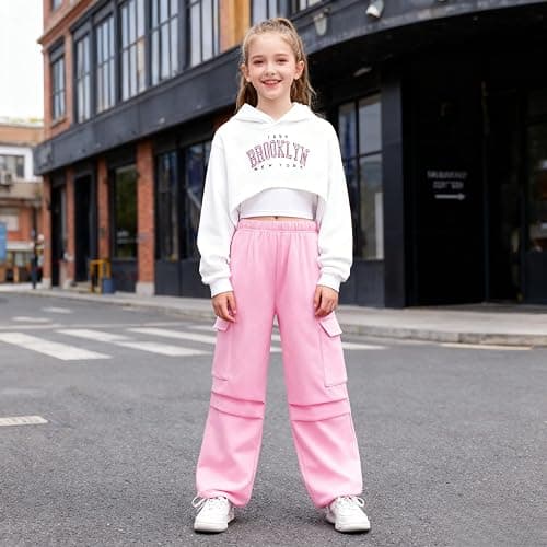 Voxikodex Girls Cute Clothes 3 Piece Cropped Hoodie + Cami Top + Cargo Pants Winter Spring Outfits for Teen Girls Size 7-14Y thumbnail 3
