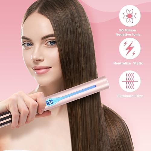 IG INGLAM Titanium Flat iron Hair Straightener, Curling Iron 1 Inch, Infrared Negative Ionic Hair Iron Straightener 11 Adjust Temp 250°F to 450°F, Shiny Hair Dual Voltage 110-240V, Gift, Pink thumbnail 3