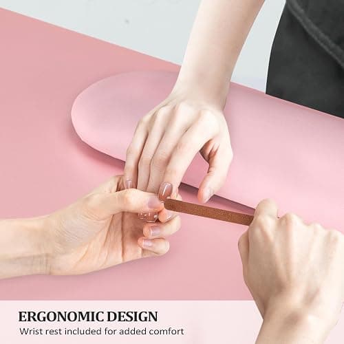 OmySalon Manicure Table Nail Desk with Cabinet, Drawers, Wheels & Wrist Rest, Spa Salon Beauty Home Wooden Technician Workstation for Nail Tech, Pink thumbnail 5