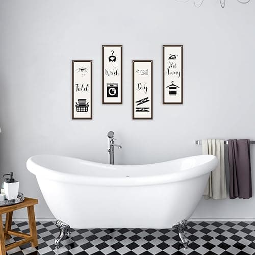 4 Pcs Laundry Room Decor, Put Away Fold Wash Dry Decor Wooden Sign, Funny Minimalist Laundry Wooden Hanging Sign, Rustic Wall Art For Laundry Bathroom Restroom Washroom Home Farmhouse A24 thumbnail 2
