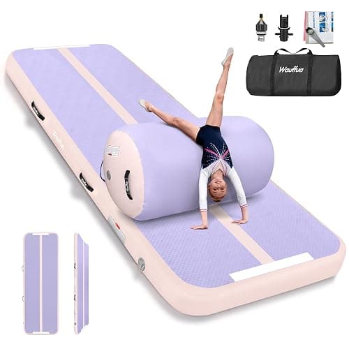 Wauffua Inflatable Gymnastics Mat with Tumbling Air Barrel Roller for Home | 10/13 ft Tumble Track, 3.3 ft x 2 ft Octagon Mat for Gym, Without Pump - Image 1