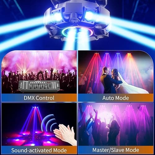 Moving Head DJ Stage Light 6-Arm RGBW with 4 Honeycomb Beams, 90° Swing 540° Rotate, White/Warm Strobe, Red/Green Starry Sky, Colorful Aperture Effects, Auto/DMX512 Control for Party Club Wedding thumbnail 7