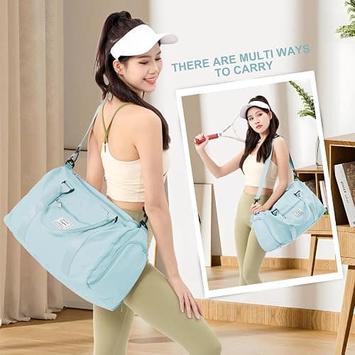 Gym Bag for Women Men with Shoes Compartment,Sports Duffle Bag Personal item travel Duffel Bags Tote Bag Small Carry on Weekender Overnight Bag Workout Dance Bag Hospital Holdalls Light Blue thumbnail 6