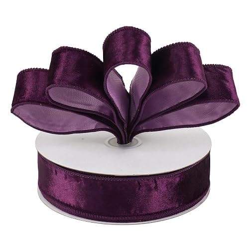 MEEDEE Purple Velvet Ribbon - 1.5 Inch, 25 Yards Crushed Velvet Spool - Halloween Wired Ribbon for Wreaths, Bows & Tree Garlands thumbnail 7