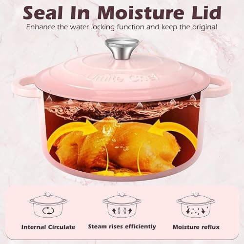 Umite Chef 5QT Enameled Cast Iron Dutch Oven Pot with Lid, Heavy-Duty Cookware for Bread Baking, Braising, Stews, Roasting, Wedding Registry Ideas & Gifts (Pink) thumbnail 4