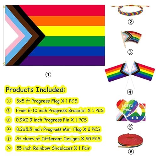 MEPLUM 3x5 FT Rainbow Progress Pride Flag Bundle for LGBTQ+ Accessories Present Celebration Parades Home Decor Party Supplies Festivals thumbnail 3