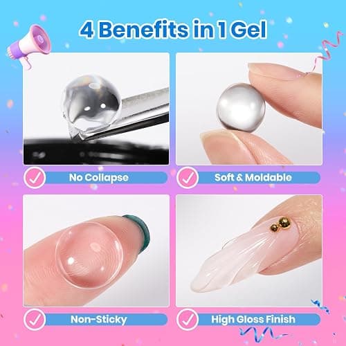 Beetles 3D Gel Nail Art Kit-1oz Clear Solid Builder Nail Gel,5 in 1 Non-Sticky Hand Sculpting Building 3D Nails with Sculpting Pen for Beginner DIY UV Nails Salon at Home,Crystal Orb Gifts for Women thumbnail 3