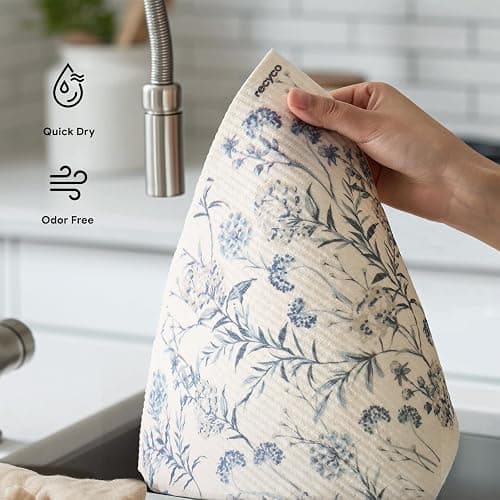 RECYCO Swedish Dishcloths for Kitchen | 4 Pack Oversized Washable Dish Rags | Large Cellulose Reusable Cleaning Paper Towels | Absorbent Counter Dish Cloth Sponge XL Kitchen Wipes, 12" L x 10" W thumbnail 7