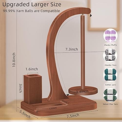 Upgraded Yarn Holder for Crocheting,Wooden Crochet Yarn Holder Magnetic Rotation Yarn Spinner with Crochet Accessories Storage and Phone Stand,Yarn Ball Holder Crochet Gift for Knitting Lovers thumbnail 2