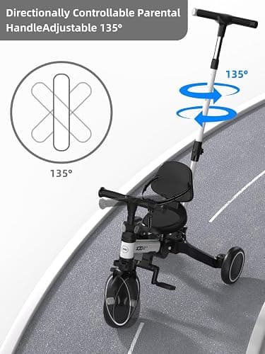 XJD Toddler Bike, 6 in 1 Folding Toddler Tricycle for 1-4 Year Old with Parental Control Handle, Balance Bike with Removable Pedal, Backrest, Adjustable Seat Height, First Birthday Gifts thumbnail 8