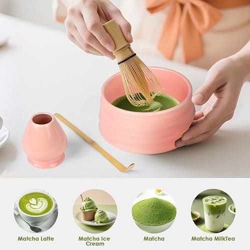 LustLocke Matcha Set Rosa, Matcha Tea Set 5 Piece Matcha Besen Set - Stylisches Matcha Set für Einsteiger - Matcha-Besen, Matcha-Schale, Matcha Filtersieb, Chasen und Matcha Löffel, Matcha Zubehör thumbnail 4