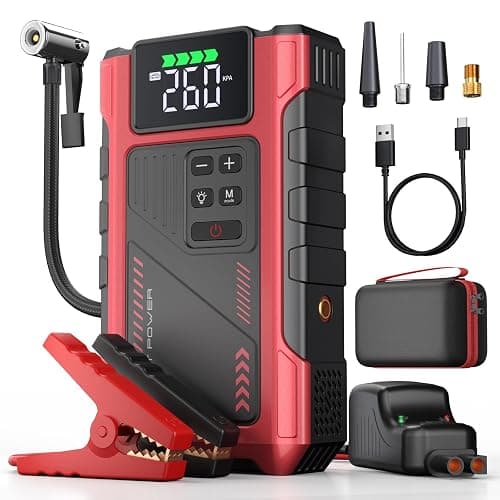 4000A Car Jump Starter with Air Compressor, Portable Battery Charger Jumpstart 12V Vehicle, Power Pack with 150PSI Tire Inflator for 9.0L Gas/7.5L Diesel Engines Jump Box with Light and Jumper Cable - Image 1