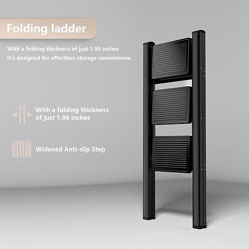 KOLL LINK Step Ladder 3 Step Folding, Sturdy 330 Lbs Small Step Stool for Adults, Closet Step Stool Ladder with Anti-Slip Wide Pedals, Portable Folding Ladder for Home Kitchen Office thumbnail 6