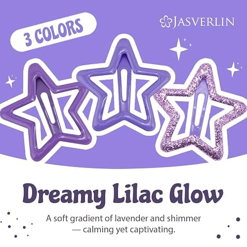 JASVERLIN 36 Pcs Star Hair Clips, Y2k Cute Snap Barrettes for Women Thin Thick Hair, Colorful Kawaii Girls Rave Accessories Glitter Non Slip Metal Hairclips Assorted Sizes (Purple) thumbnail 5