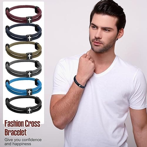 Landical 6 Pcs Braided Cross Bracelet Adjustable Rope Jesus Bracelet Christian Religious Gift for Men Women WWJD Wristband Metal Knot thumbnail 3