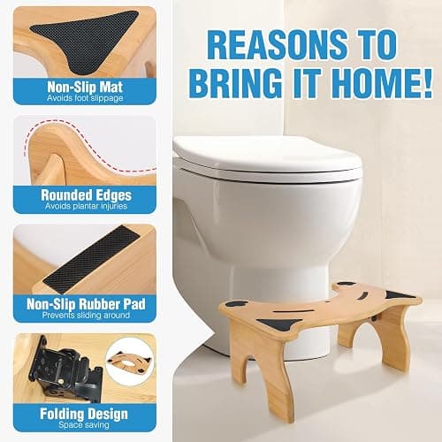 JLKCTHH Bamboo Toilet Stool for Bathroom, 7 Inches Foldable Poop Stool with Non-Slip Pads thumbnail 6