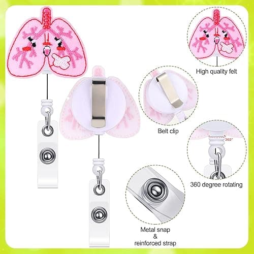 8 Pcs Nurse Pediatric Badge Reels Gifts Cute Felt Retractable Badge Reels Themed Holders Gift for Nurses Doctors ID Name Cards Lanyards Holidays(Lovely Style) - Lovely Style thumbnail 4