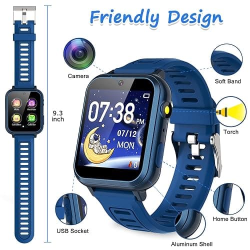 Wiszodet Kids Smart Game Watch with 24 Games HD Touch Screen Video Camera Music Player Pedometer Flashlight Alarm Clock 12/24 hr, Gifts for 5-12 Year Olds Boys thumbnail 4