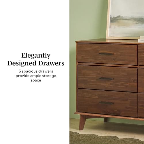 Walker Edison Sloane 6-Drawer Solid Wood Dresser with Metal Handles, 52 Inch, Walnut thumbnail 5