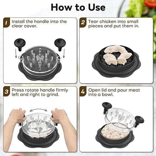 Ukeetap 10" Pro Chicken Shredder Tool Twist Large for Kitchen, BPA-Free Food-Safe Meat Grinder, Visible Chicken Breast Meat Shredder with Strong Anti-Slip Bottom & Ergonomic Handle, Black thumbnail 6