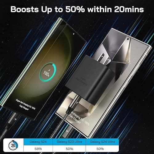 45W Super Fast Charger USB C, 45 Watt Type-C Android Phone Charger Fast Charging Block with 10FT Type C Cords for Samsung Galaxy S25 Ultra/S24 Ultra/S24+/S23 Ultra/S23+/S22 Plus/S20, Tab S9/S8 Ultra thumbnail 3