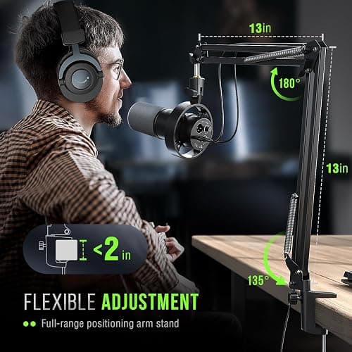 FIFINE K688 Podcast Microphone Kit, USB/XLR Dynamic Microphone with Boom Arm for PC/XLR Mixer, Gaming Mic with Mute Button, Headphone Jack for Vocal, Voice-Over, Streaming, Music Recording -K688CT thumbnail 8