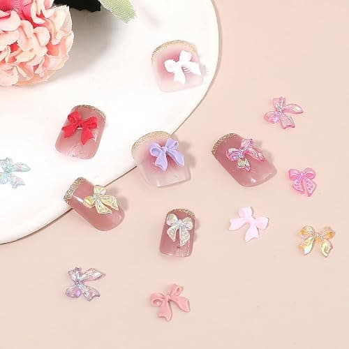 240 PCS Bowknot Nail 3D Bow Charms Art Accessories Nail Colorful Bowknot Nail Charm Acrylic Butterfly Nails Cute Bow Decors Nail Charms for Holiday Parties and Craft Making thumbnail 5