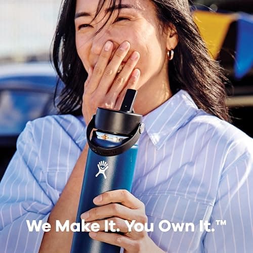 Hydro Flask Water Bottle - Insulated Stainless Steel - Wide Mouth Flex Straw Lid, Non Spill, Leakproof and Refillable in 24 Oz Sandpiper thumbnail 7