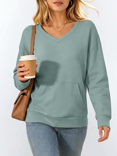 ANRABESS Womens V Neck Long Sleeve Sweatshirts | Soft Comfy Fleece , Pullover Tops with Pockets, Loose Fit,Casual&Trendy, Daily&Work&Travel Outfits，Fall Winter Clothes thumbnail 3