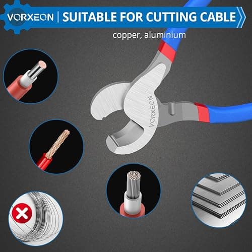 VORXEON Cable Cutters 10 Inch Heavy Duty Wire Cutter High Leverage Cutter Tool Big Wire Cutters, Electrical cable cutters For Aluminum, Copper, Communications and Ethernet Cable thumbnail 6