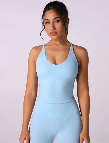 ABOCIW Womens Cross Back Workout Tank Tops with Bulit in Bra V Neck Longline Sports Bra Gym Athletic Yoga Pilates Tops thumbnail 3