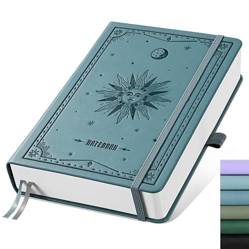 EMSHOI A5 Hardcover Leather Journal - 320 Pages, 100GSM Thick Notebook Lined Journal for Writing Women & Men, College Ruled, SUN Design- Light Blue (5.75" x 8.38") - Image 1