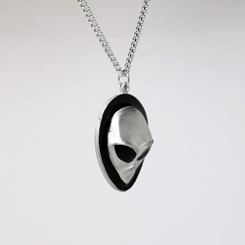 Real Metal UFO Roswell Alien Head with Black Enamel Eyes Pendant Necklace thumbnail 4