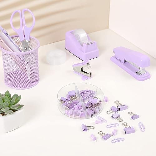 SKYDUE Purple Desk Accessories, Stapler and Tape Dispenser Set,10PCS | Purple Office Supplies Set, Stapler, Tape Dispenser, Scissors, Binder/Paper Clips and 1000pcs Staples thumbnail 9