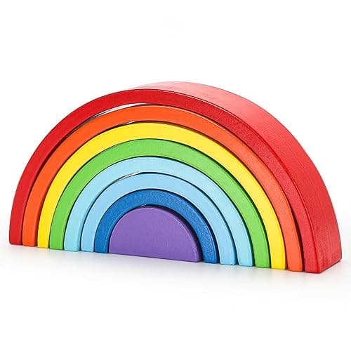 TUOWITA Wooden Rainbow Stacking Toy, Large Wood Stacker Arch Game, Montessori Arch Bridge Rainbow Building Blocks, Colorful Stacking Blocks Puzzles for Kids 3 4 5 Years Old, Rainbow Decor (8 Layers) - Image 1